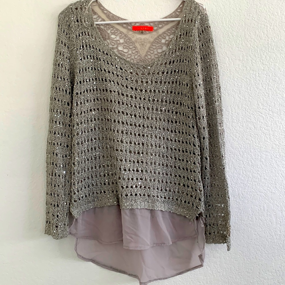 WOMENS OPEN KNIT TOP SEQUINS MEDIUM